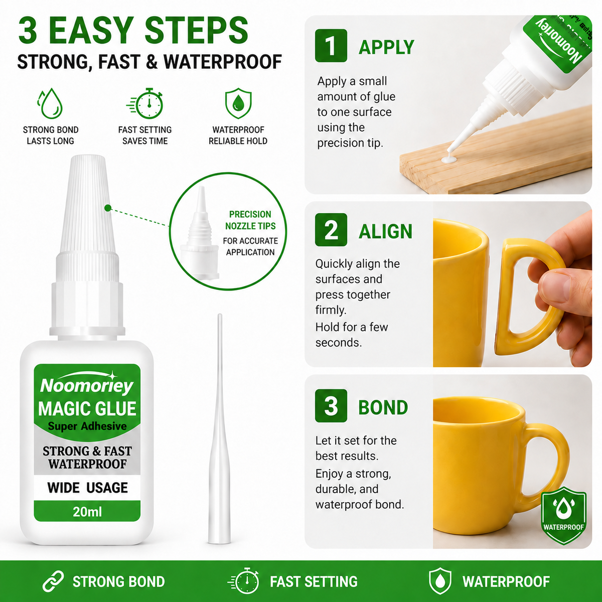 3 PCS Fast-Setting Super Glue, Ideal for Projects and Repairs