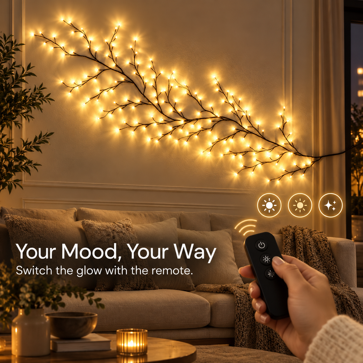 1.9m LED Vine Branch Light – Remote Controlled, 96 LEDs