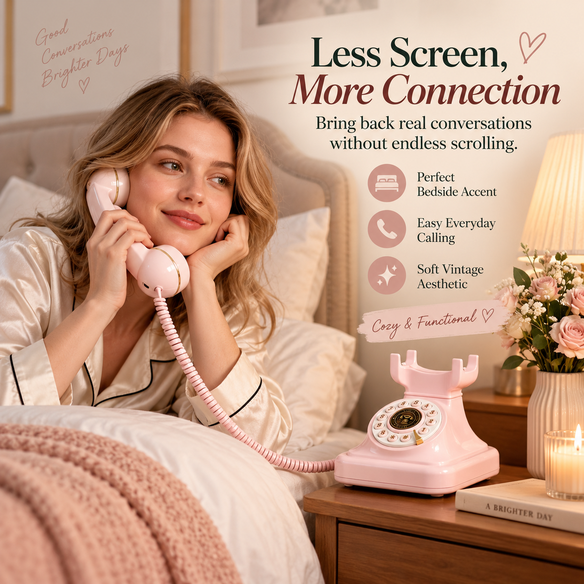 ☎️ Vintage Pink Corded Landline Phone – Retro Home Décor 🌸
