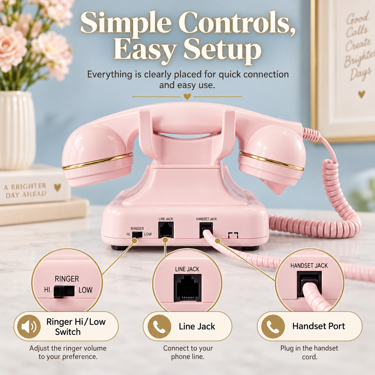 ☎️ Vintage Pink Corded Landline Phone – Retro Home Décor 🌸