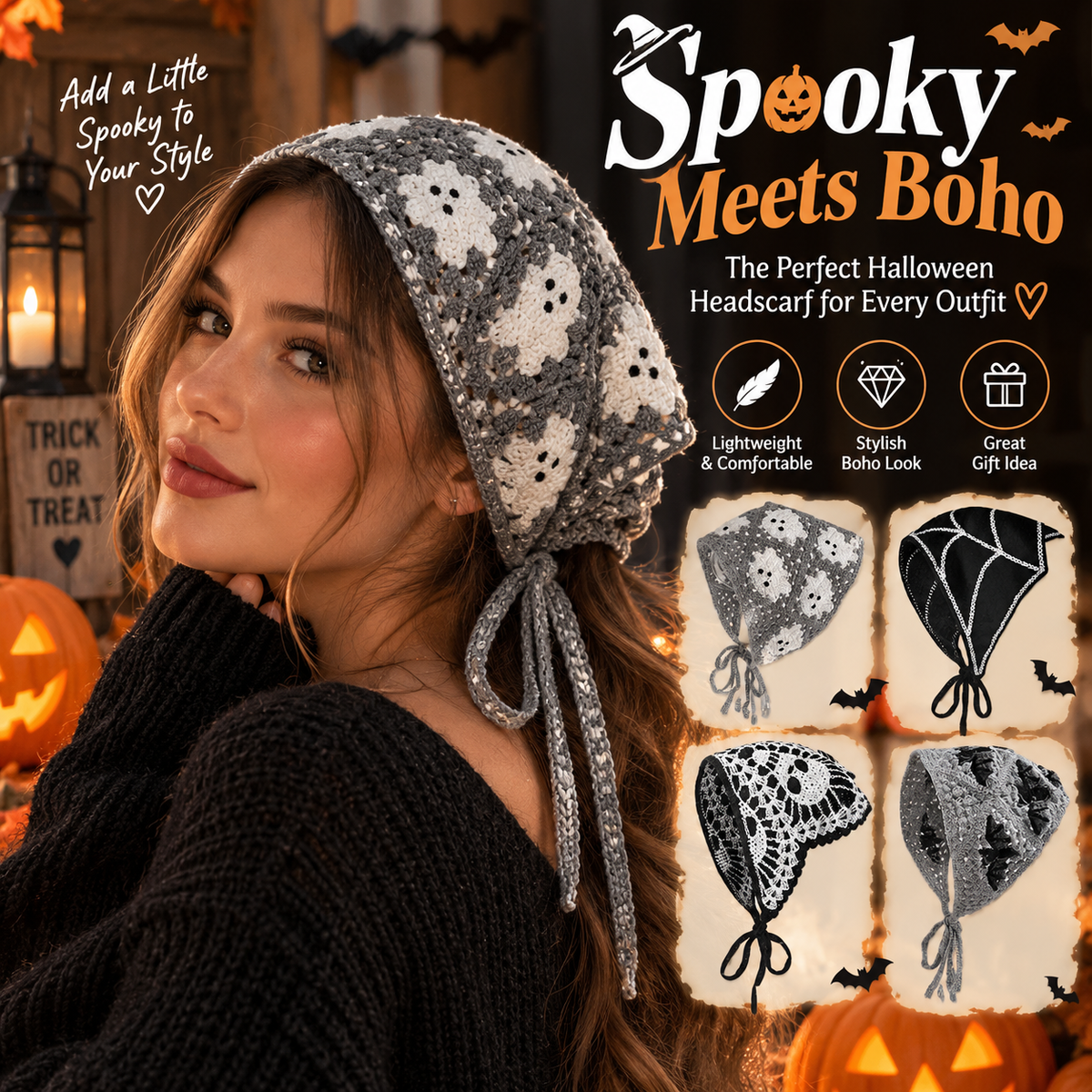 👻 Spooky Meets Boho – The Perfect Halloween Headscarf for Every Outfit 🎃✨