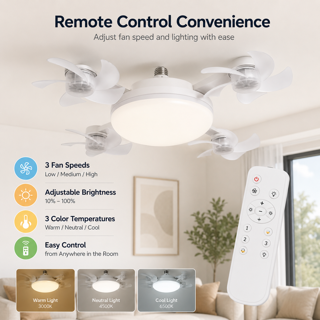 DealsForYouDays 2-in-1 Drone Fan Light, Silent LED Ceiling Fan with Remote, Energy Saving Lamp for Bedroom Kitchen Rental