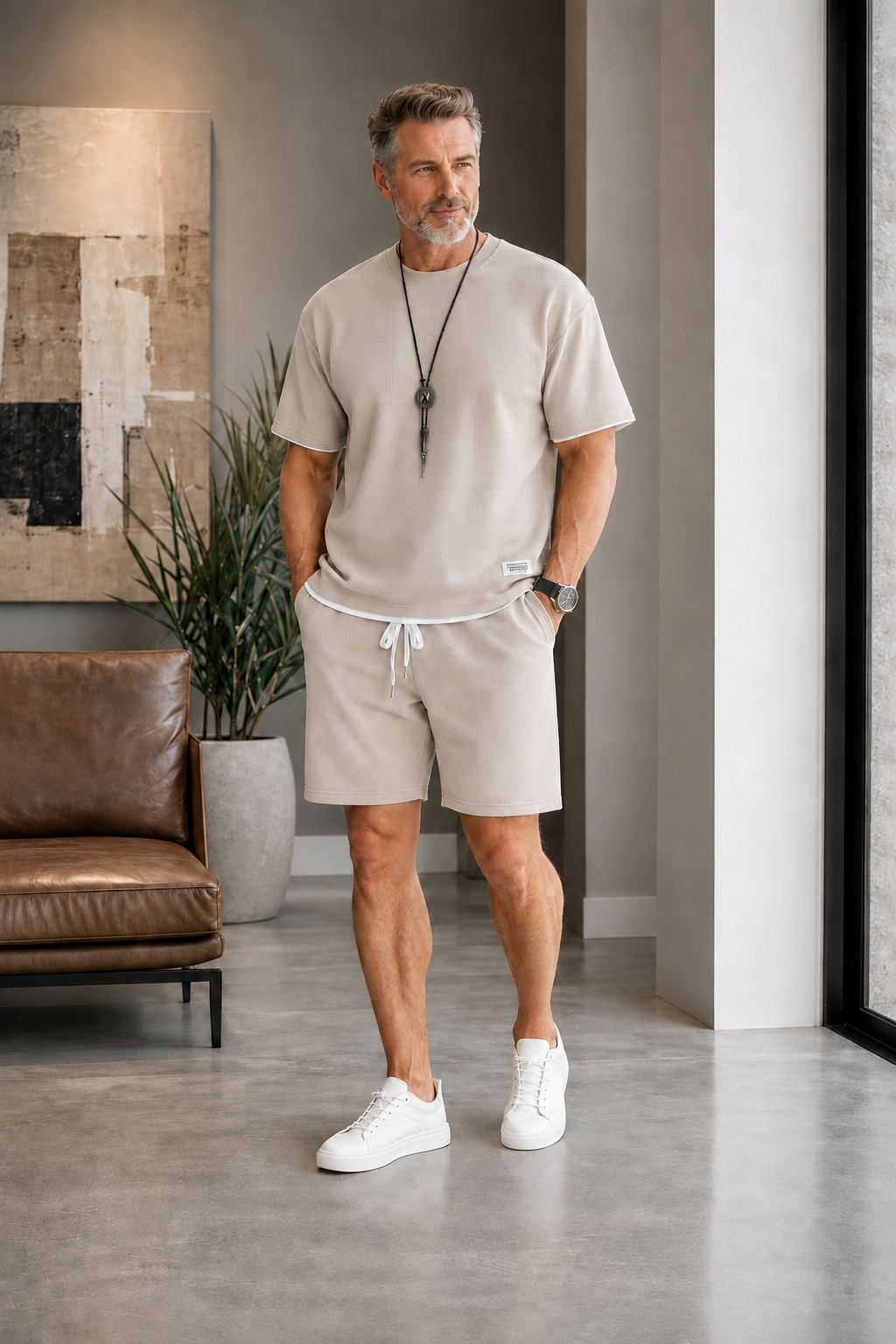 🪐 Men's Letter Print Tee & Drawstring Shorts Set