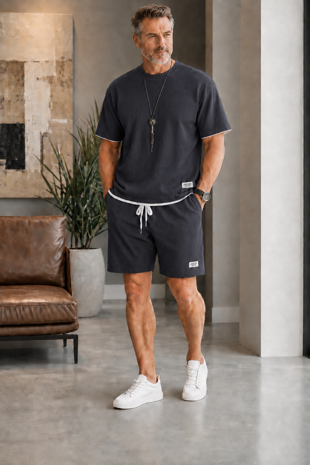 🪐 Men's Letter Print Tee & Drawstring Shorts Set