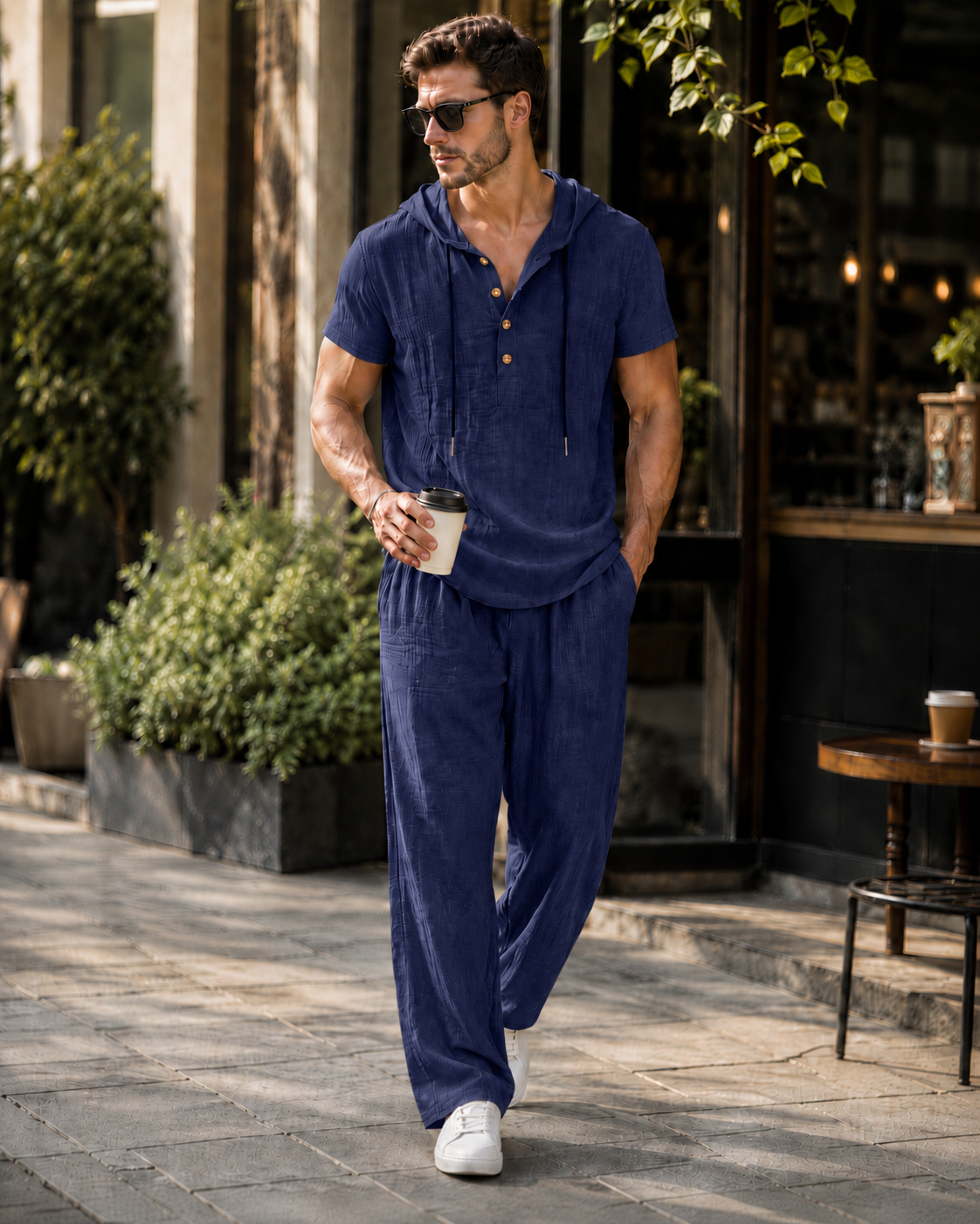 🌾 Men's Casual Linen-Look Hooded 2-Piece Set