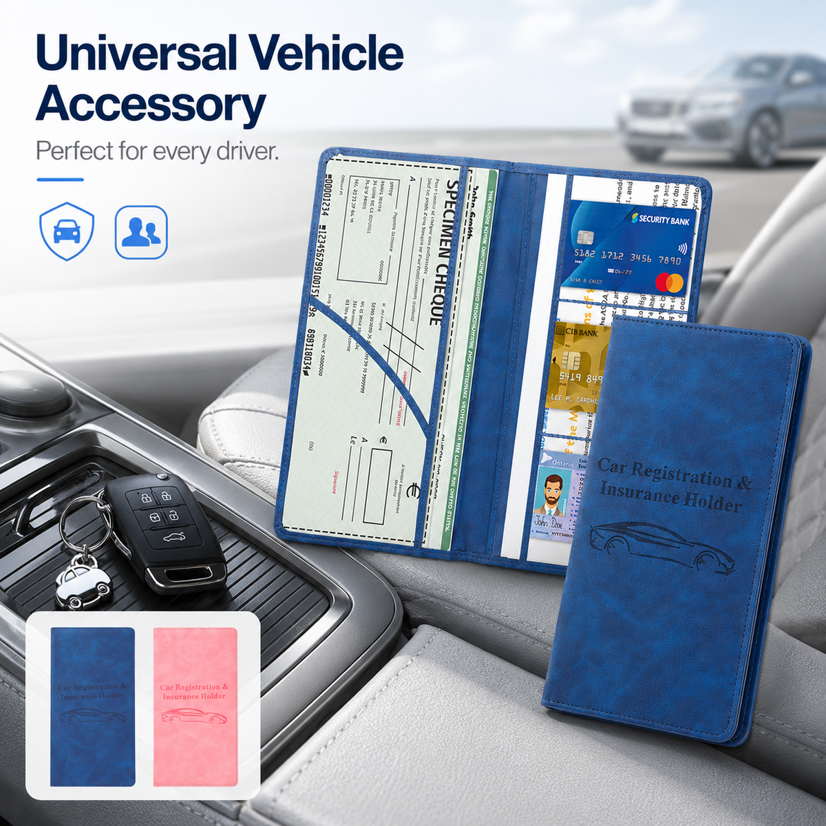 Car Registration & Insurance Card Holder – Magnetic Closure Vehicle Document Organizer Wallet