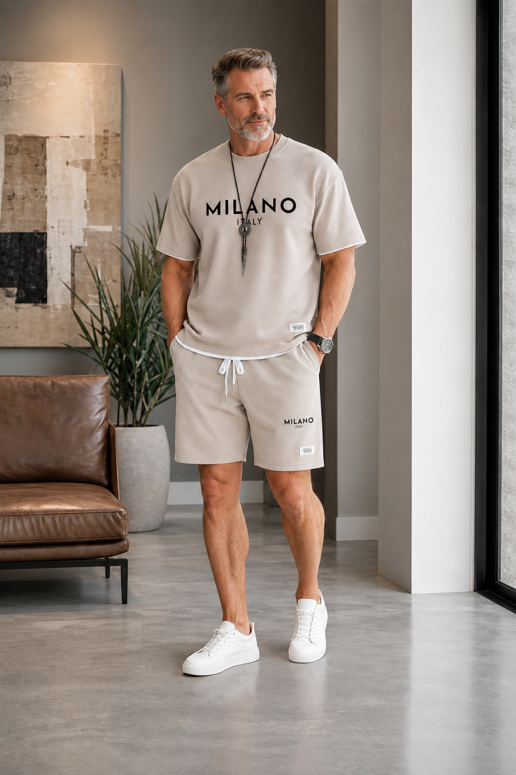 Men's Letter Print Tee & Drawstring Shorts Set