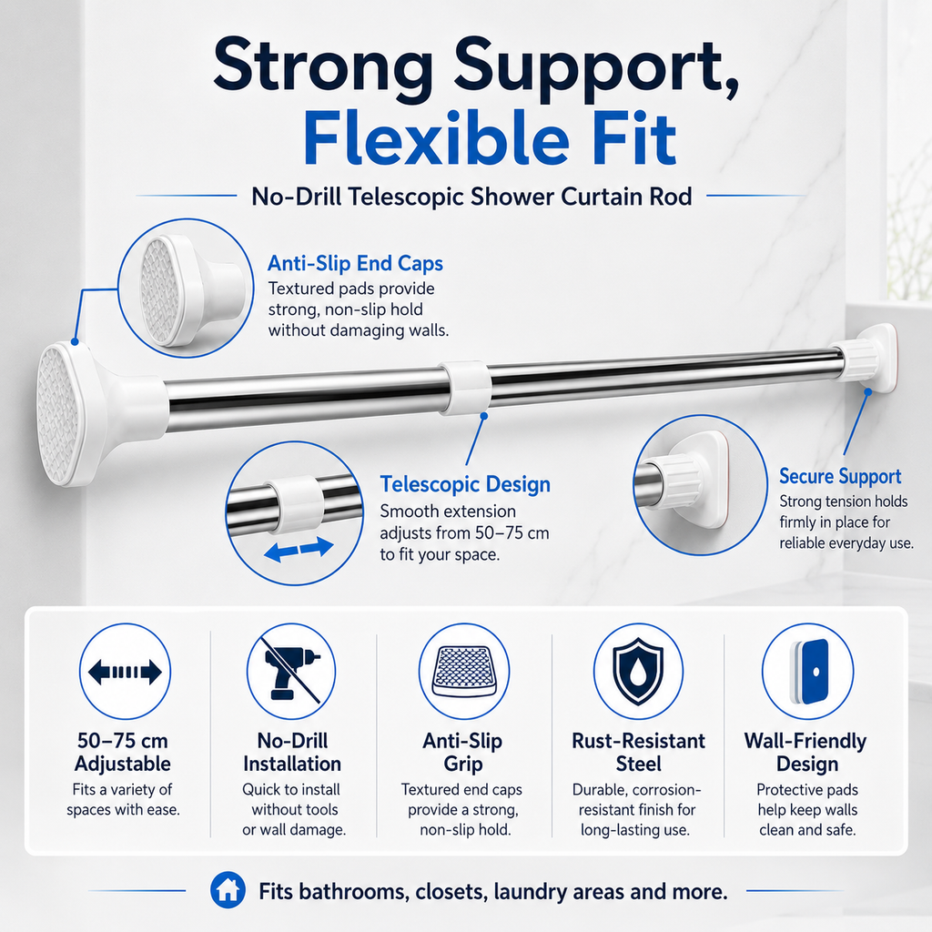 🧺 Save 50%! 👔 Telescopic Clothing Rod, No Drill Extendable Clothes Hanging Bar for Wardrobe & Bathroom ✨
