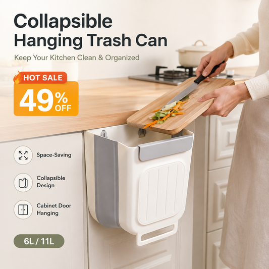🗑️ LIMITED-TIME 50% OFF! 💫 Collapsible Hanging Trash Can for Kitchen Cabinet Door – Space-Saving Waste Bin (6L/11L)🗑️🗑️