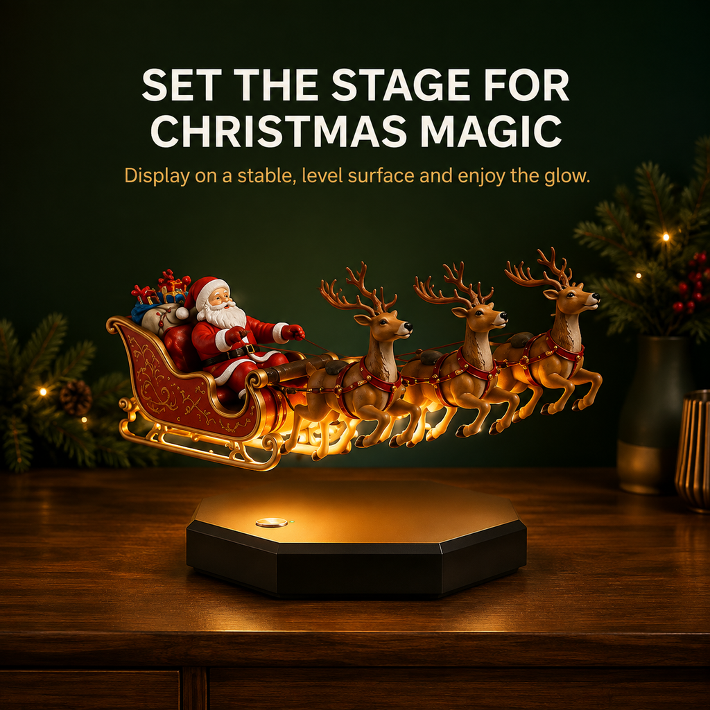 🎅🛷 Floating Santa Sleigh with 4 Reindeer – Magnetic Levitation Christmas Display 🦌🎄✨