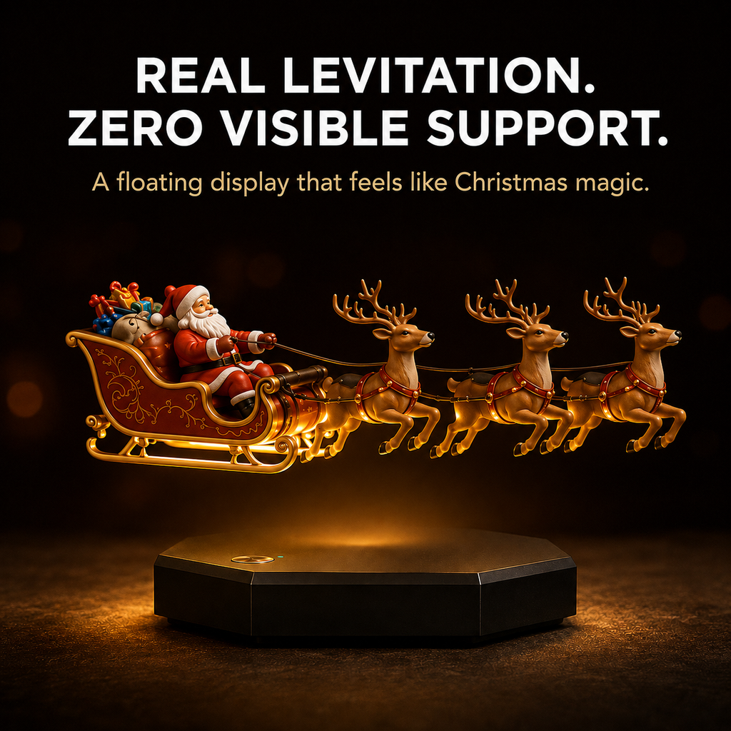 🎅🛷 Floating Santa Sleigh with 4 Reindeer – Magnetic Levitation Christmas Display 🦌🎄✨