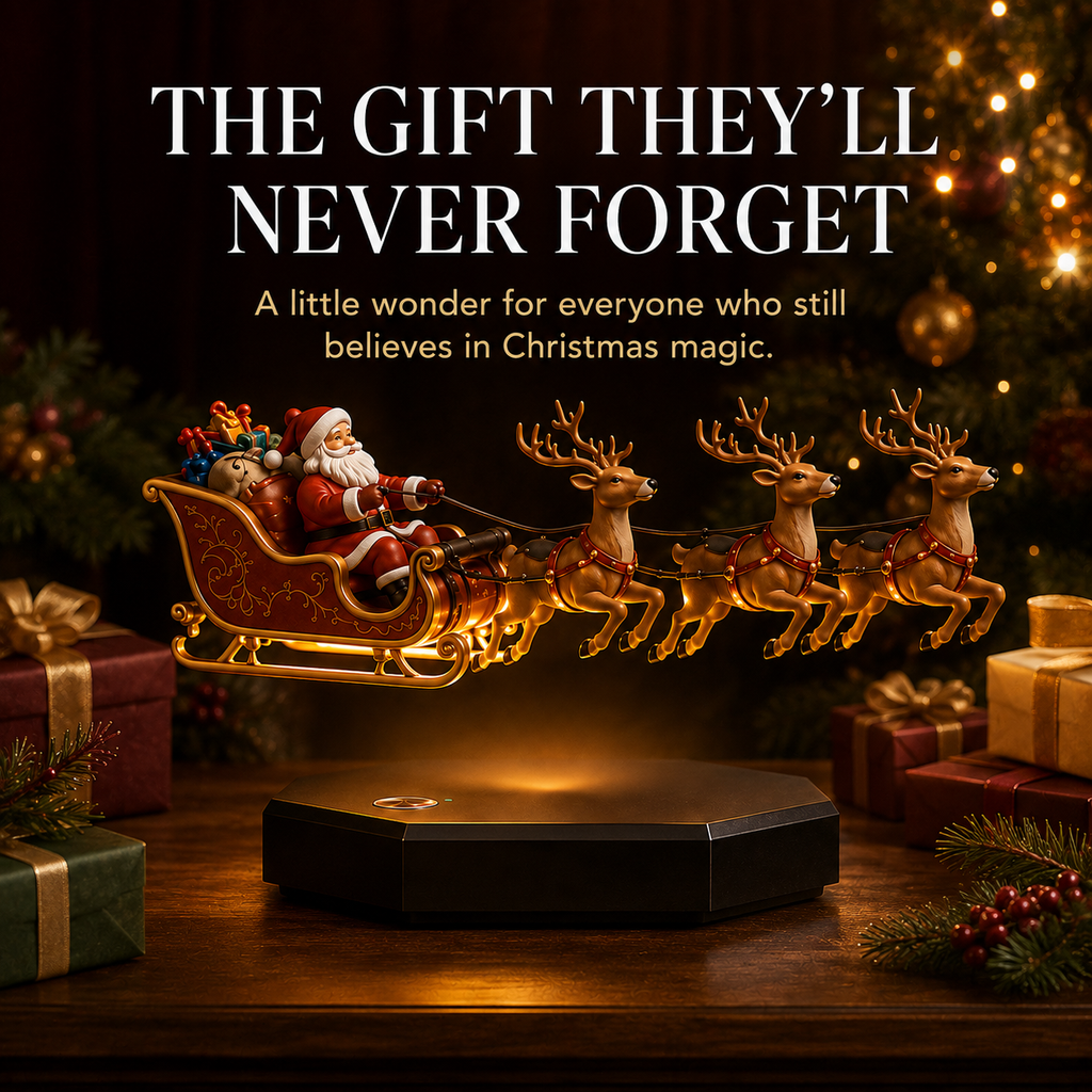 🎅🛷 Floating Santa Sleigh with 4 Reindeer – Magnetic Levitation Christmas Display 🦌🎄✨