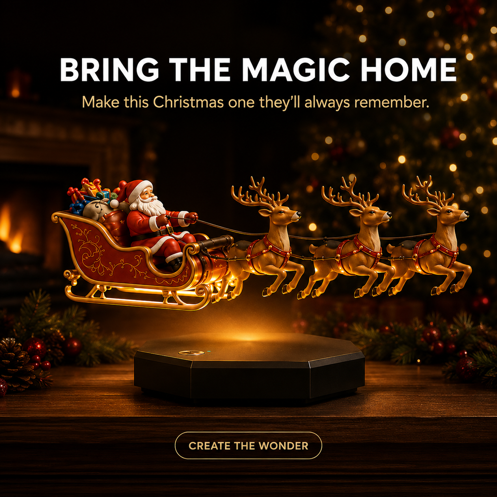 🎅🎅 Floating Santa Sleigh with 4 Reindeer – Magnetic Levitation Christmas Display