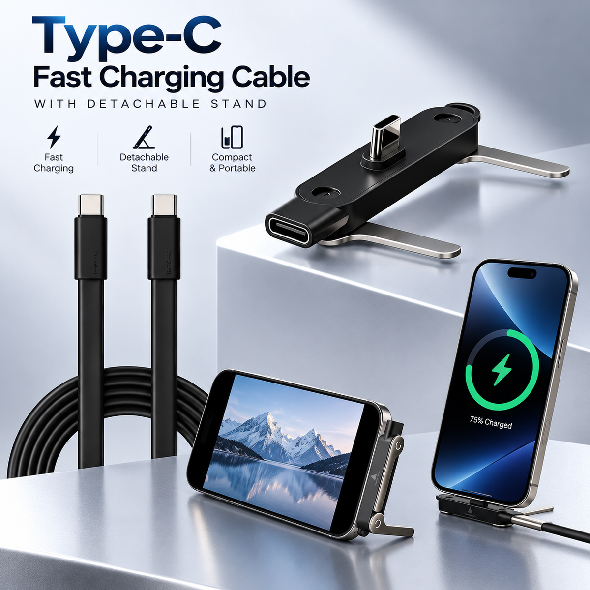 ⚡🔌 Type-C Fast Charging Cable with Detachable Stand 📱✨