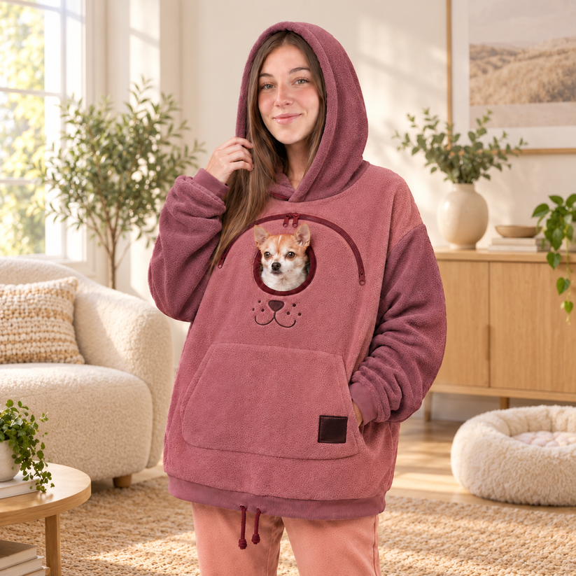 🐕 Cozy Fleece Pet Bonding Pouch Hoodie - Warm &Supportive Small Pet Carrier Clothing