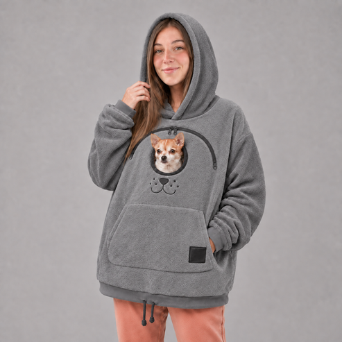 🐕 Cozy Fleece Pet Bonding Pouch Hoodie - Warm &Supportive Small Pet Carrier Clothing