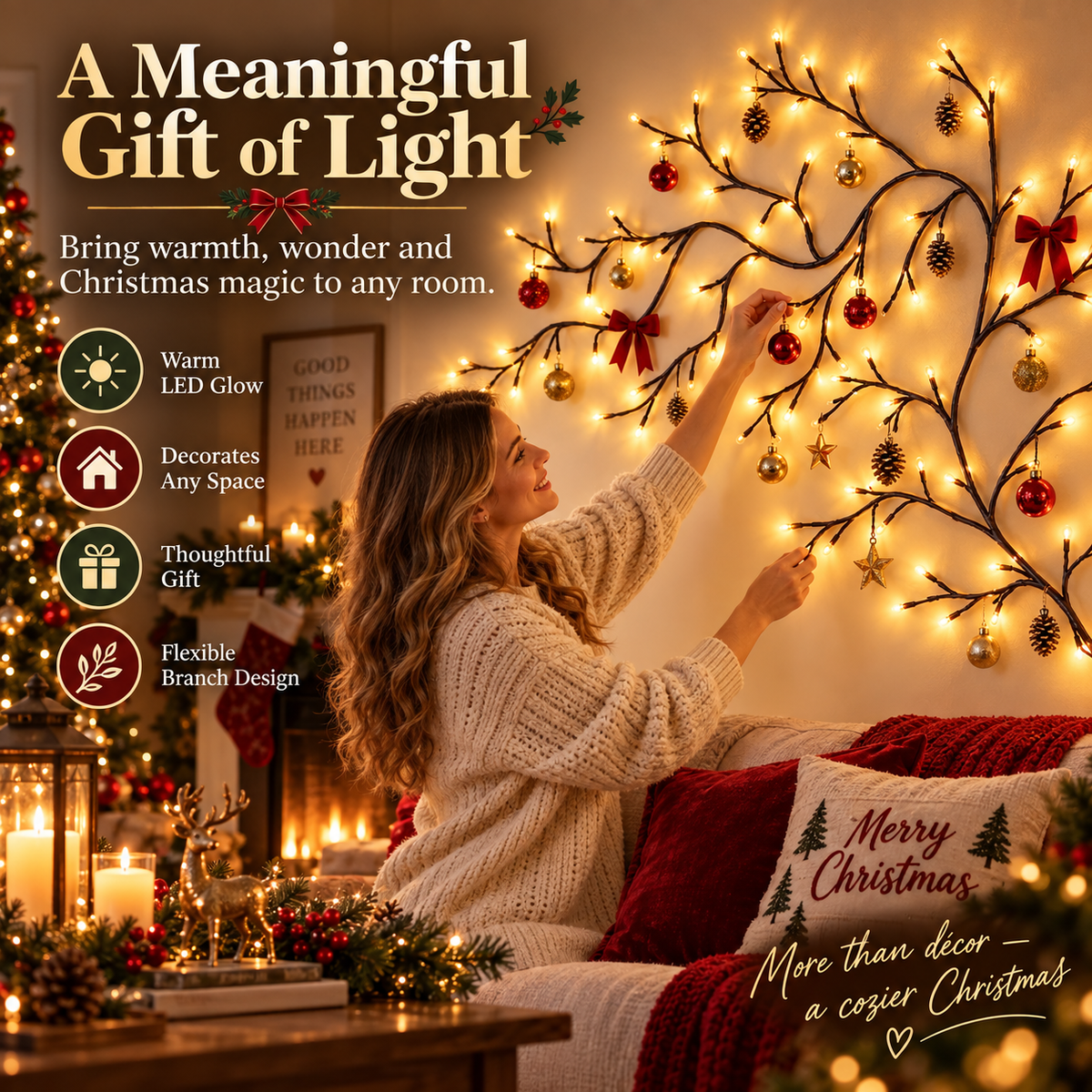 🌿✨ Flexible LED Branch Lights | Remote-Controlled Holiday Wall Decor 🎄💡