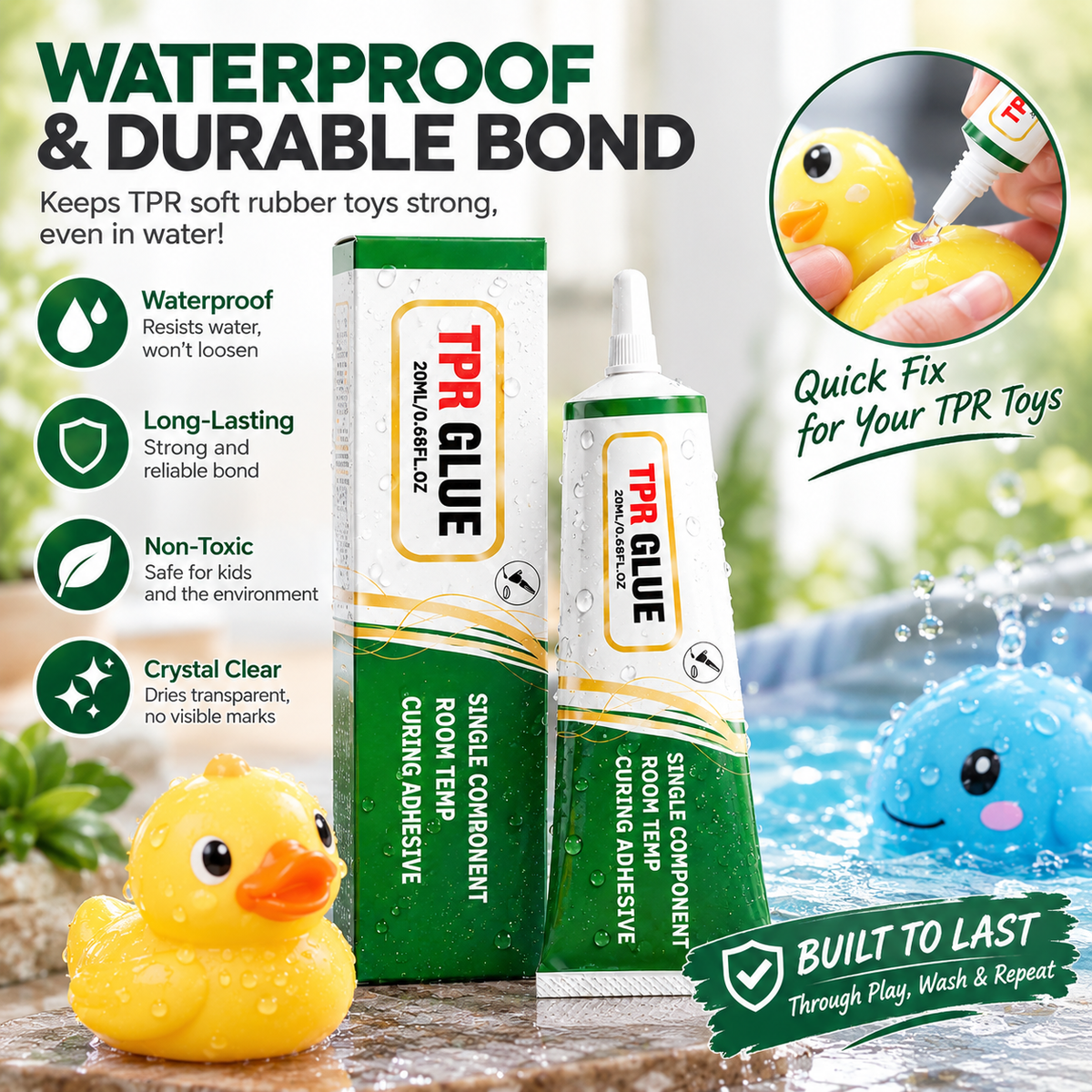 Specialized adhesive for TPR soft rubber; colorless, transparent, and eco-friendly; provides strong, waterproof bonding.