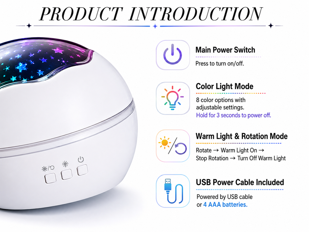 360° Rotating Star Projector Night Light – USB Galaxy Projection Lamp for Kids & Bedroom Decor