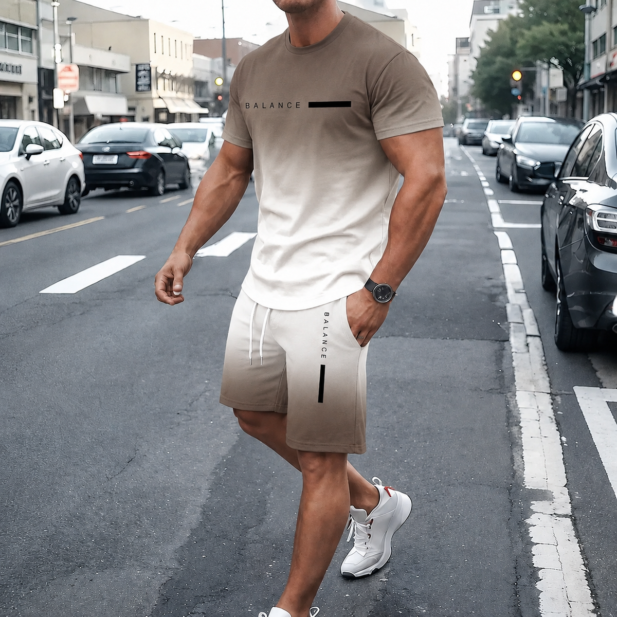 ⚡ Men's Gradient Short Sleeve Tracksuit 2-Piece Set