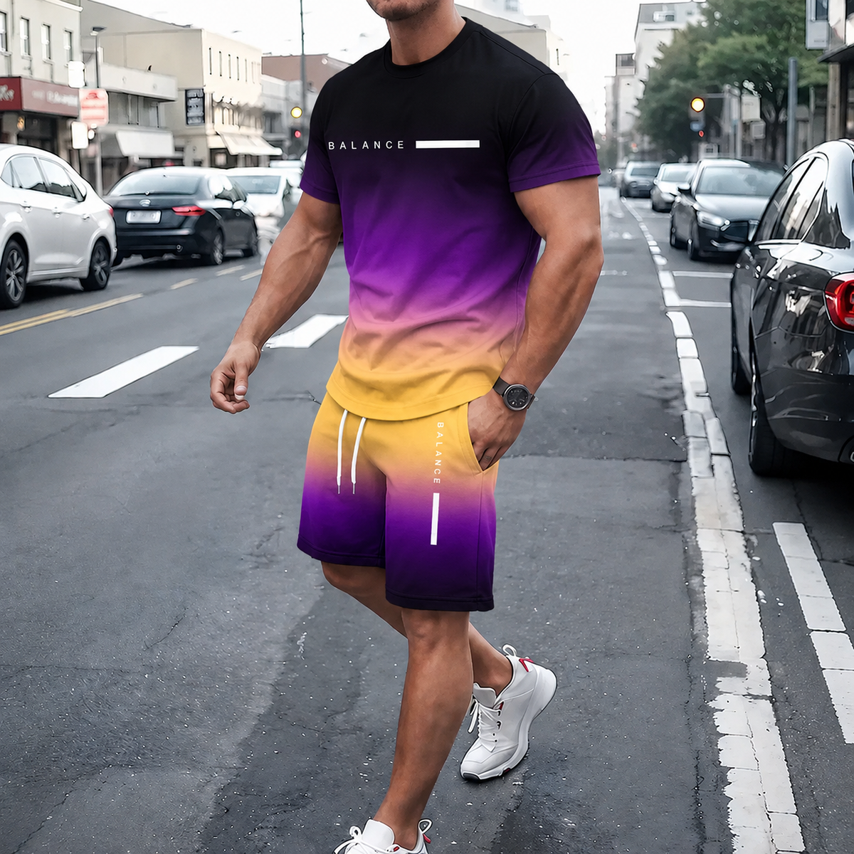 ⚡ Men's Gradient Short Sleeve Tracksuit 2-Piece Set