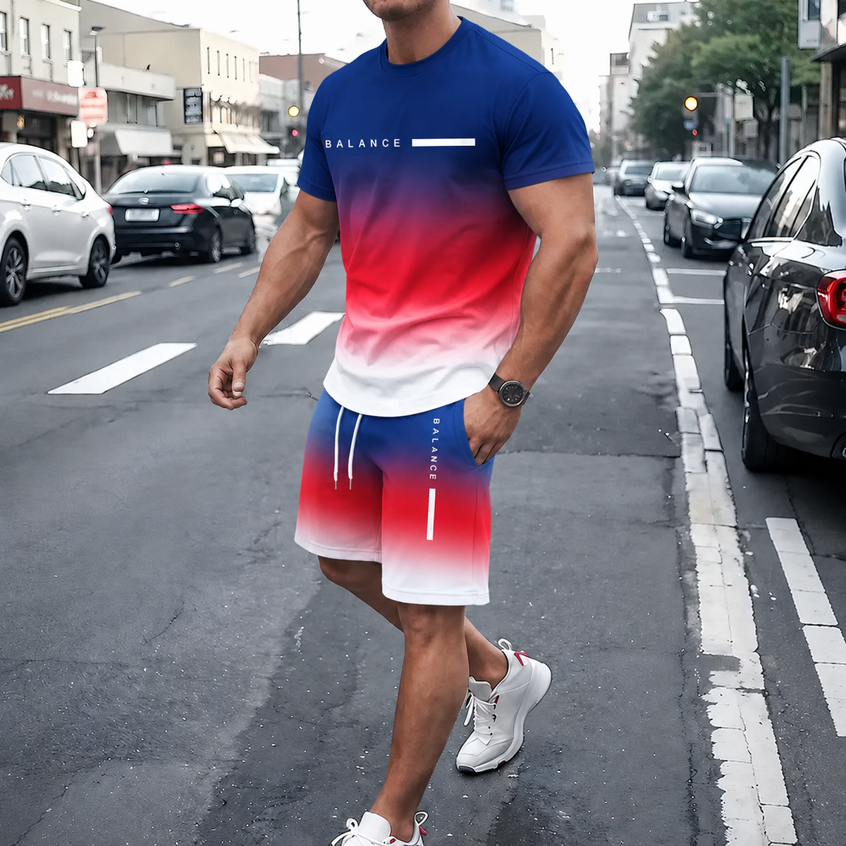 ⚡ Men's Gradient Short Sleeve Tracksuit 2-Piece Set
