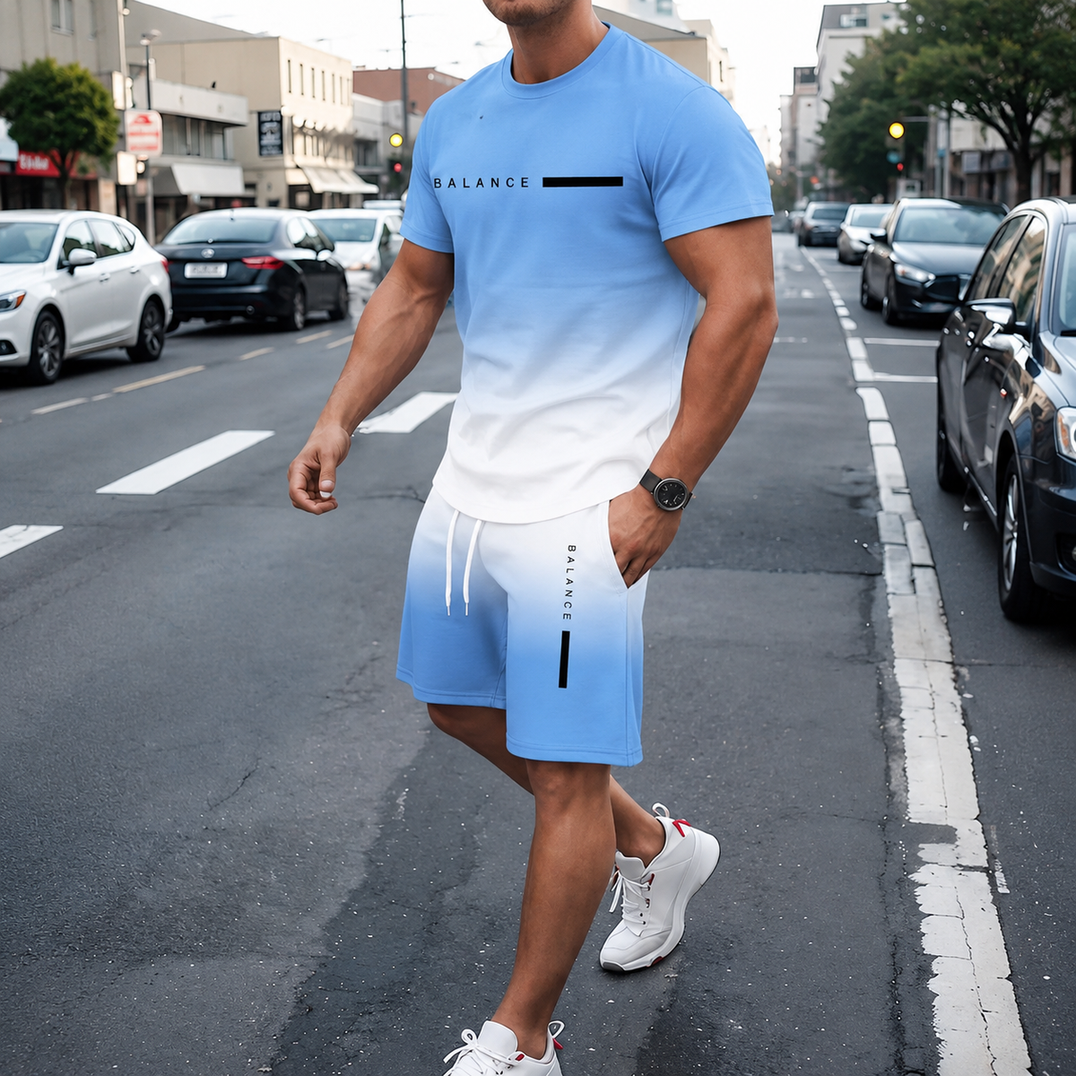 ⚡ Men's Gradient Short Sleeve Tracksuit 2-Piece Set