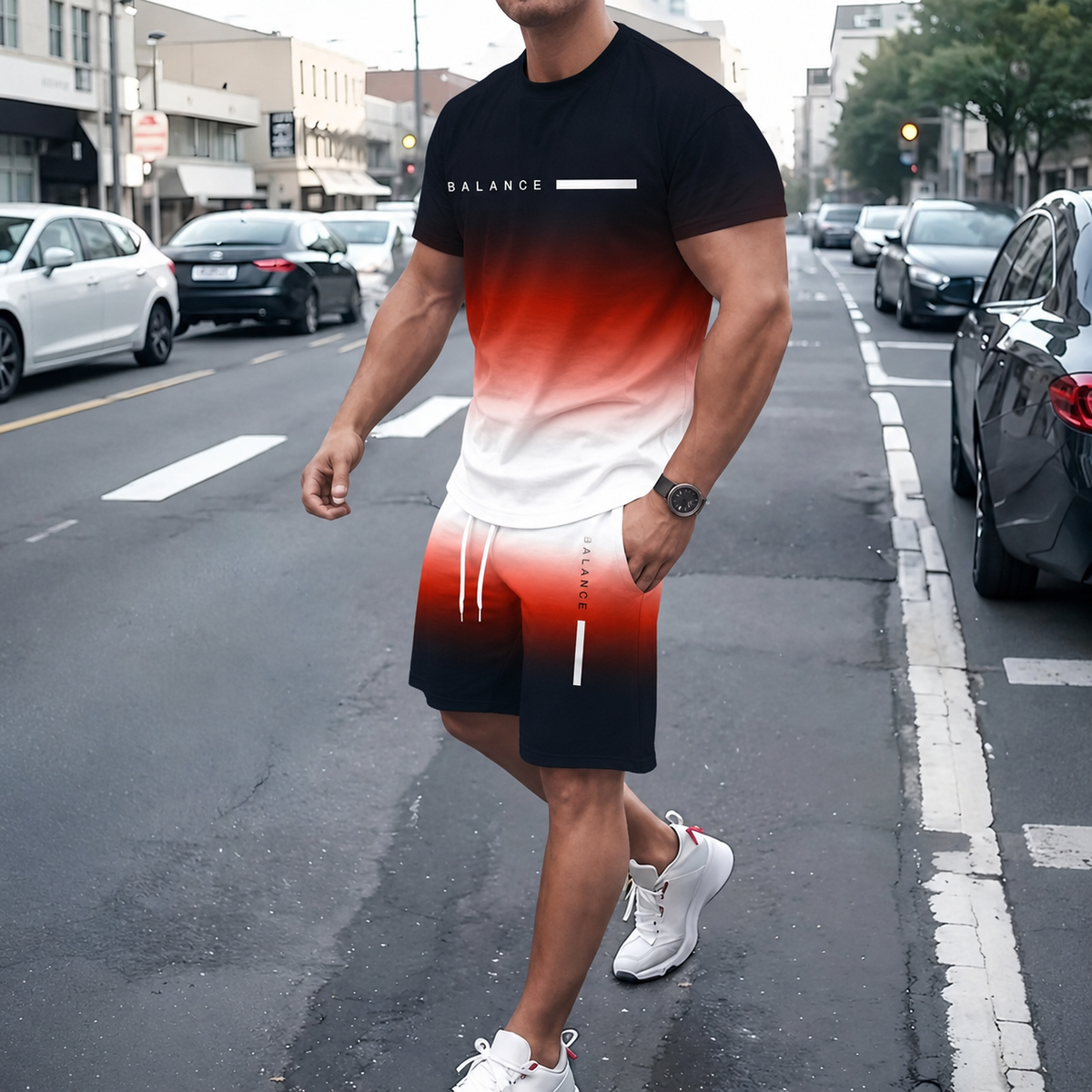 ⚡ Men's Gradient Short Sleeve Tracksuit 2-Piece Set