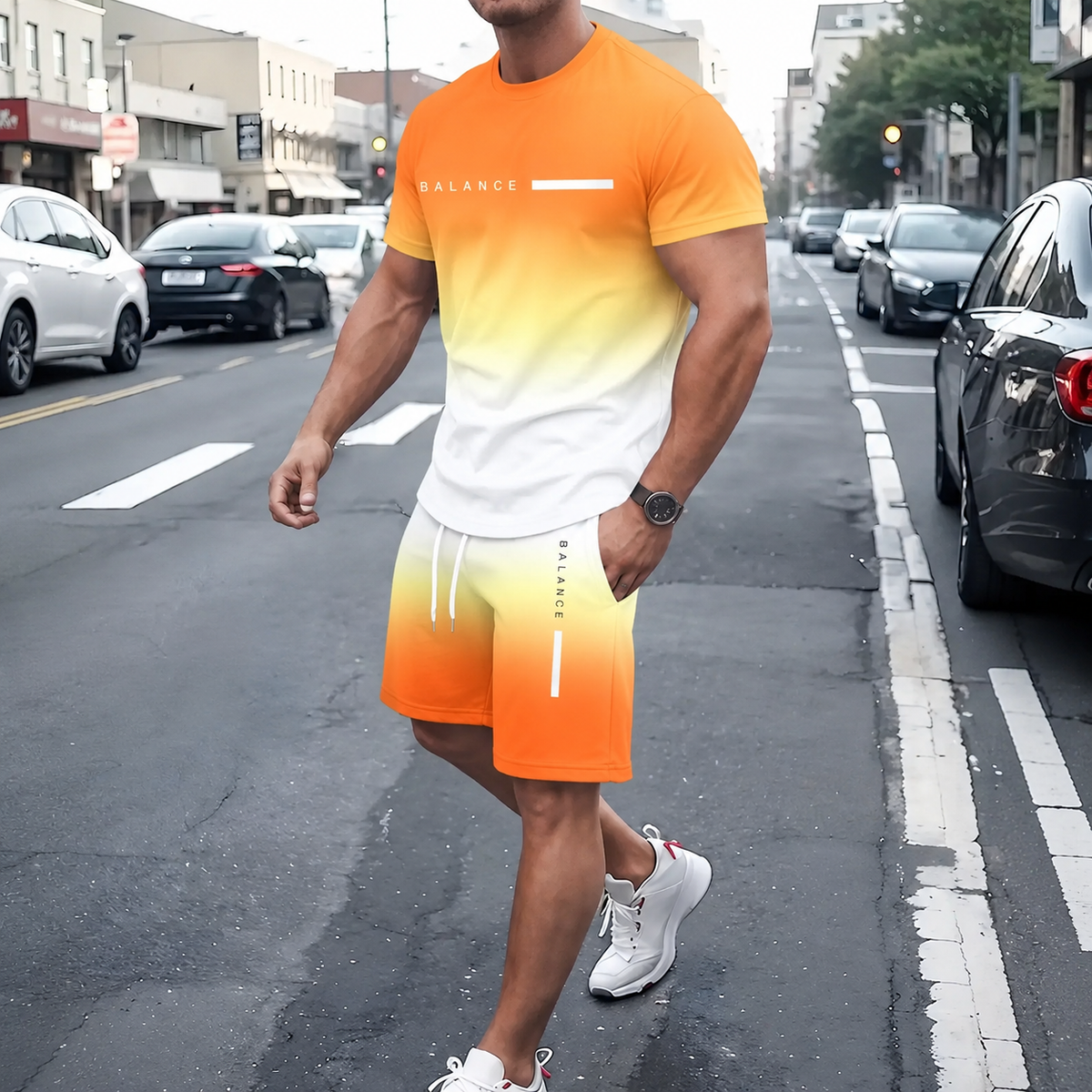 ⚡ Men's Gradient Short Sleeve Tracksuit 2-Piece Set
