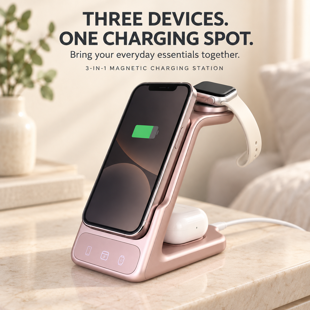 ⚡🧲 3-in-1 Magnetic Charging Station with Detachable Phone Charging Module 📱✨