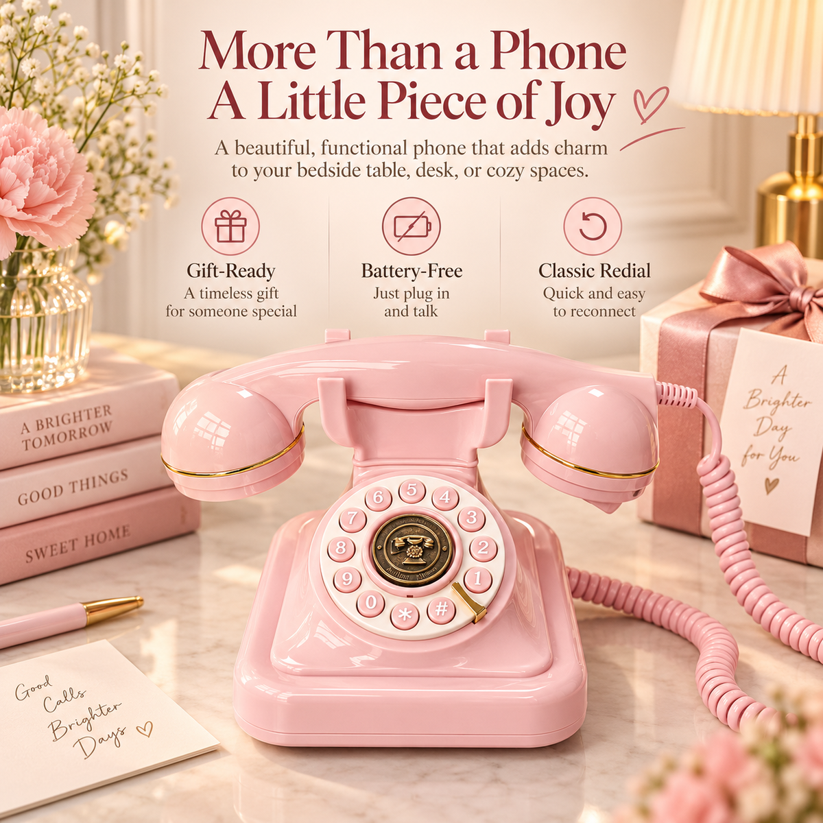 ☎️ Vintage Pink Corded Landline Phone – Retro Home Décor 🌸