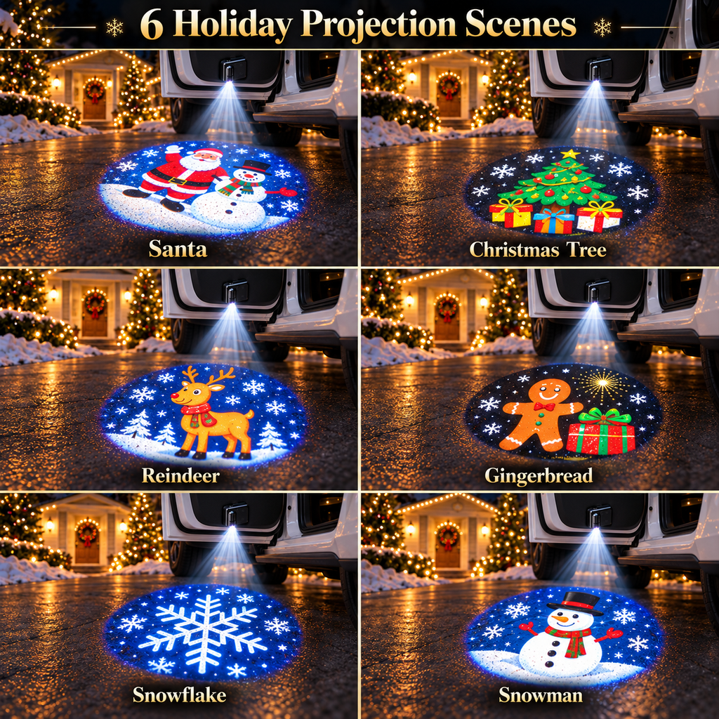🎄Christmas Magic Car Door Projector🎅– 6 Festive Projection Slides✨