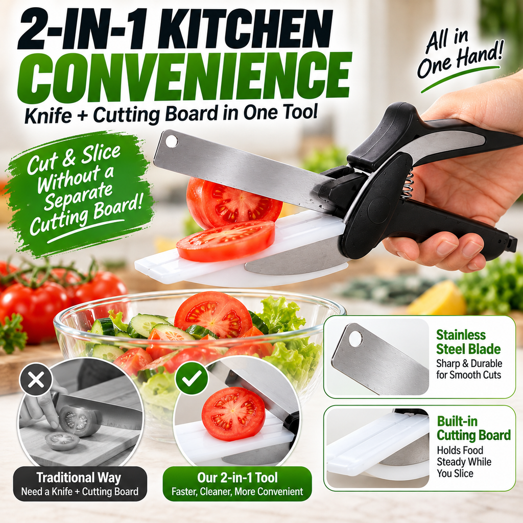 🔪✨2-in-1 Kitchen Scissors with Cutting Board ✂️🥬 | Stainless Steel 🔪✨