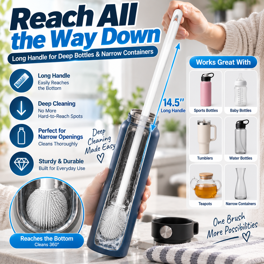 Buy one get one free-360° Silicone Bottle Cleaning Brush with Long Handle