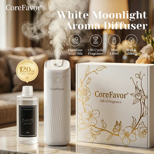 🌿 Waterless Essential Oil Diffuser – Wall-Mountable Aromatherapy Scent Diffuser | USB Rechargeable with 4-Level Fragrance Control & 120ml Oil