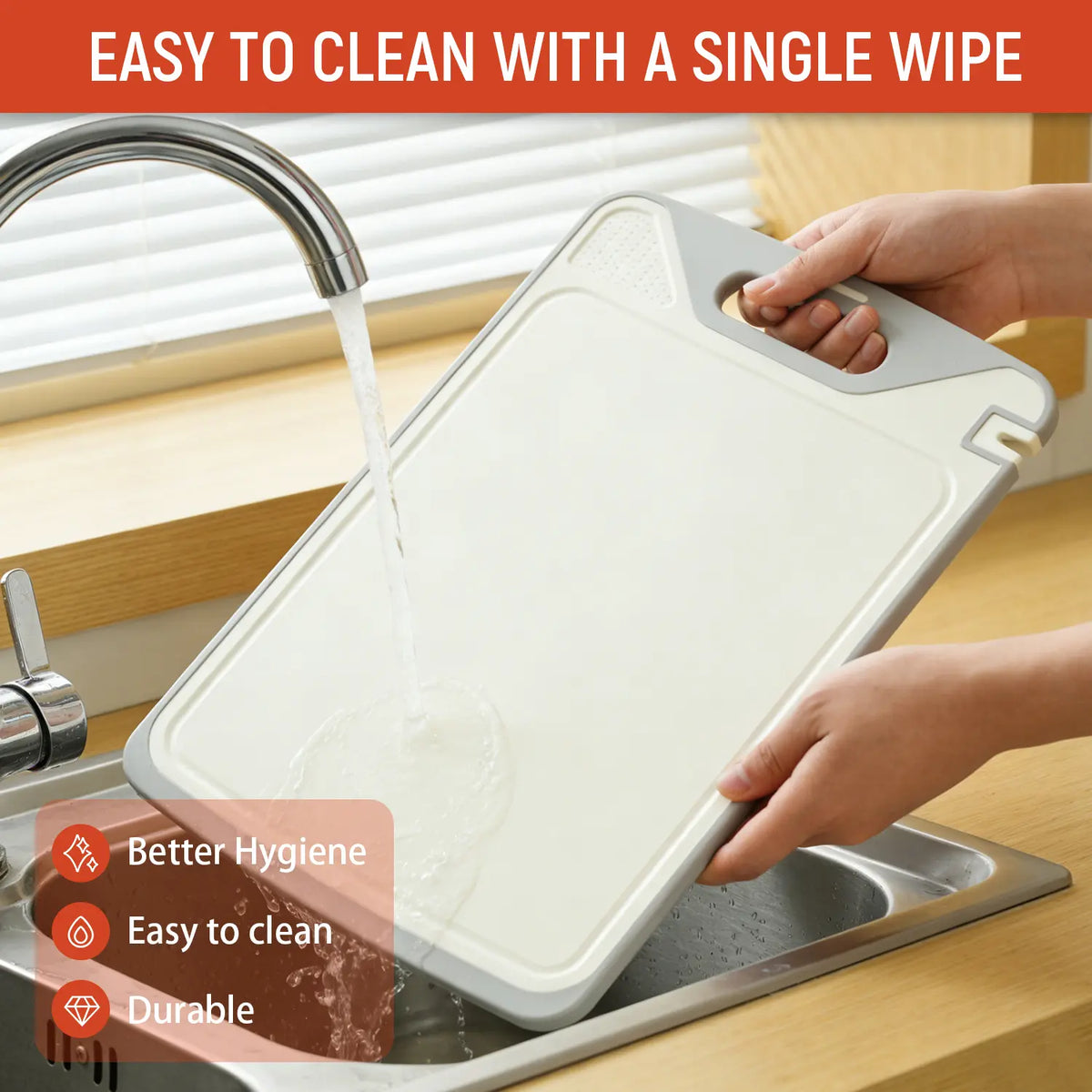 ✨2-in-1 Dual Sided Titanium Cutting Board, Stainless Steel & PP Kitchen Chopping Board