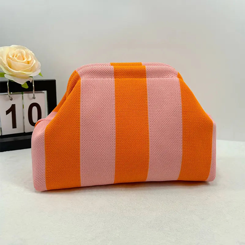 Women's Striped  Cloud Handbag, Clip-Top Crossbody Bag, Lightweight Foldable for Daily Use, Party, Travel, Gift Idea