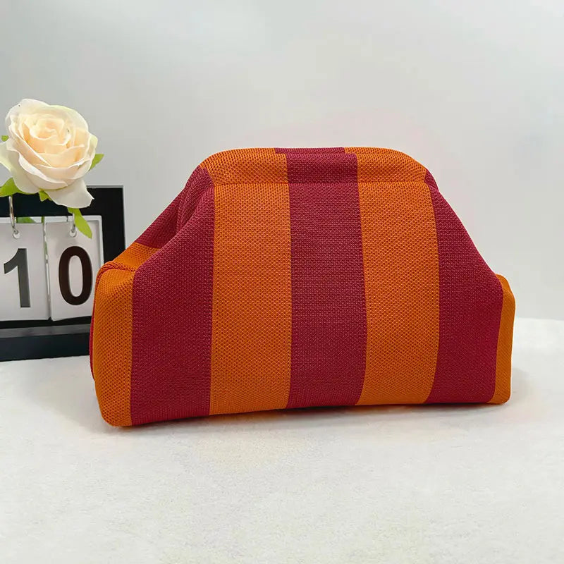 Women's Striped  Cloud Handbag, Clip-Top Crossbody Bag, Lightweight Foldable for Daily Use, Party, Travel, Gift Idea