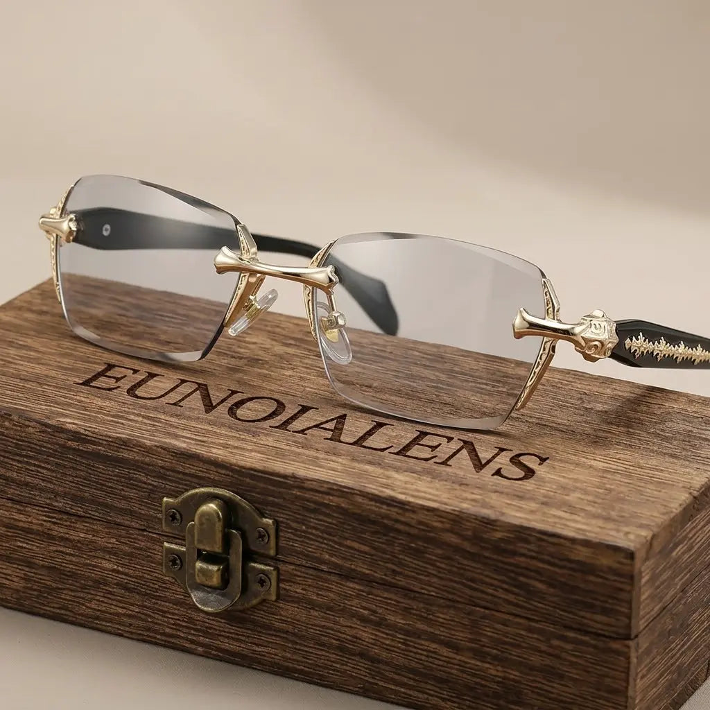 High-quality rimless glasses featuring a diamond-cut edge design—a versatile everyday accessory for men and women.