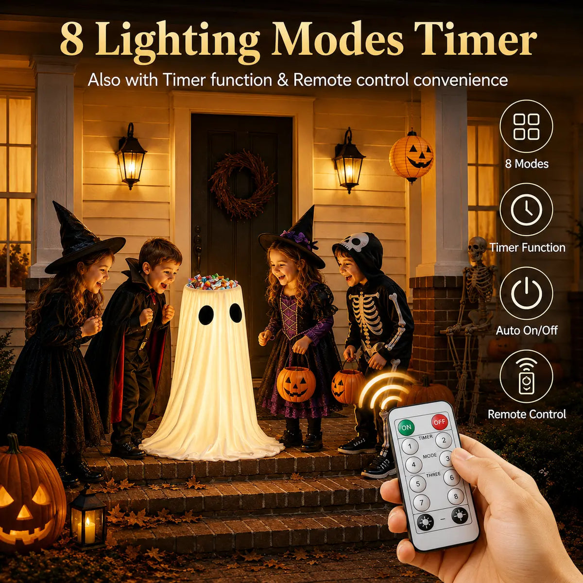 👻🍬 Halloween Glow-in-the-Dark Ghost Candy Bowl – With String Lights, Timer, and Remote Control 🎃✨