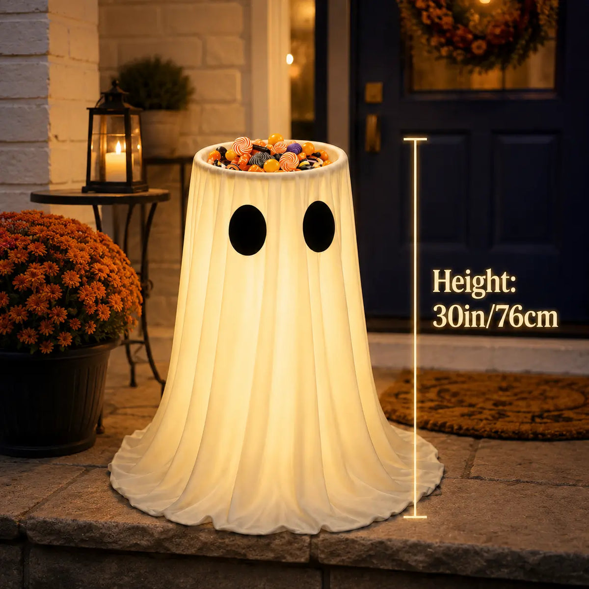 👻🍬 Halloween Glow-in-the-Dark Ghost Candy Bowl – With String Lights, Timer, and Remote Control 🎃✨