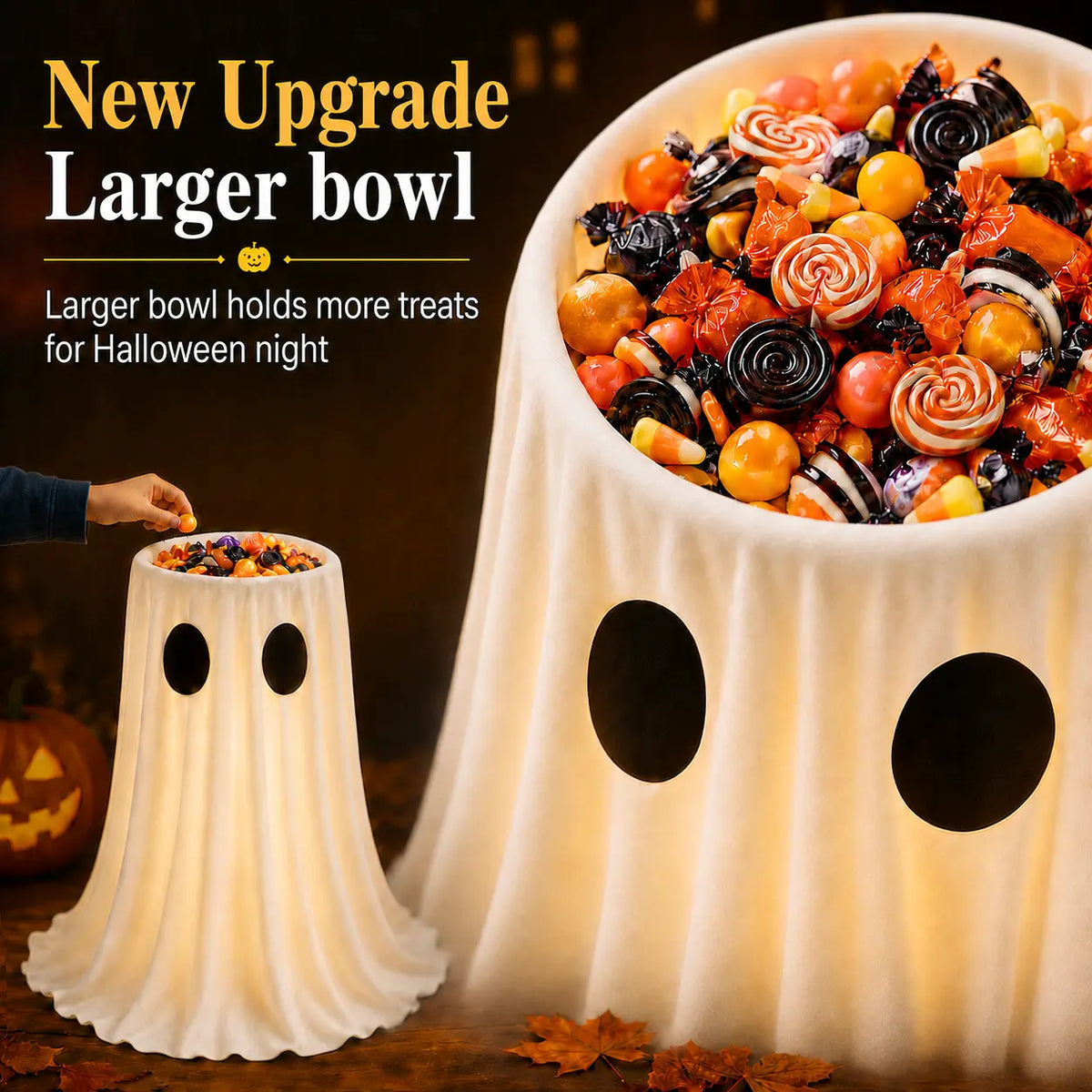 👻🍬 Halloween Glow-in-the-Dark Ghost Candy Bowl – With String Lights, Timer, and Remote Control 🎃✨
