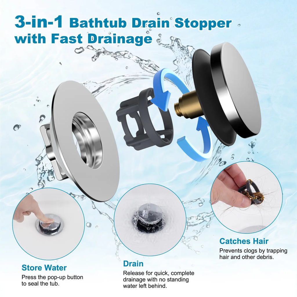 🛁✨ Hibbent Anti-Clog Bathtub Drain Stopper with Hair Catcher – Universal Bathroom Strainer Plug 🚿
