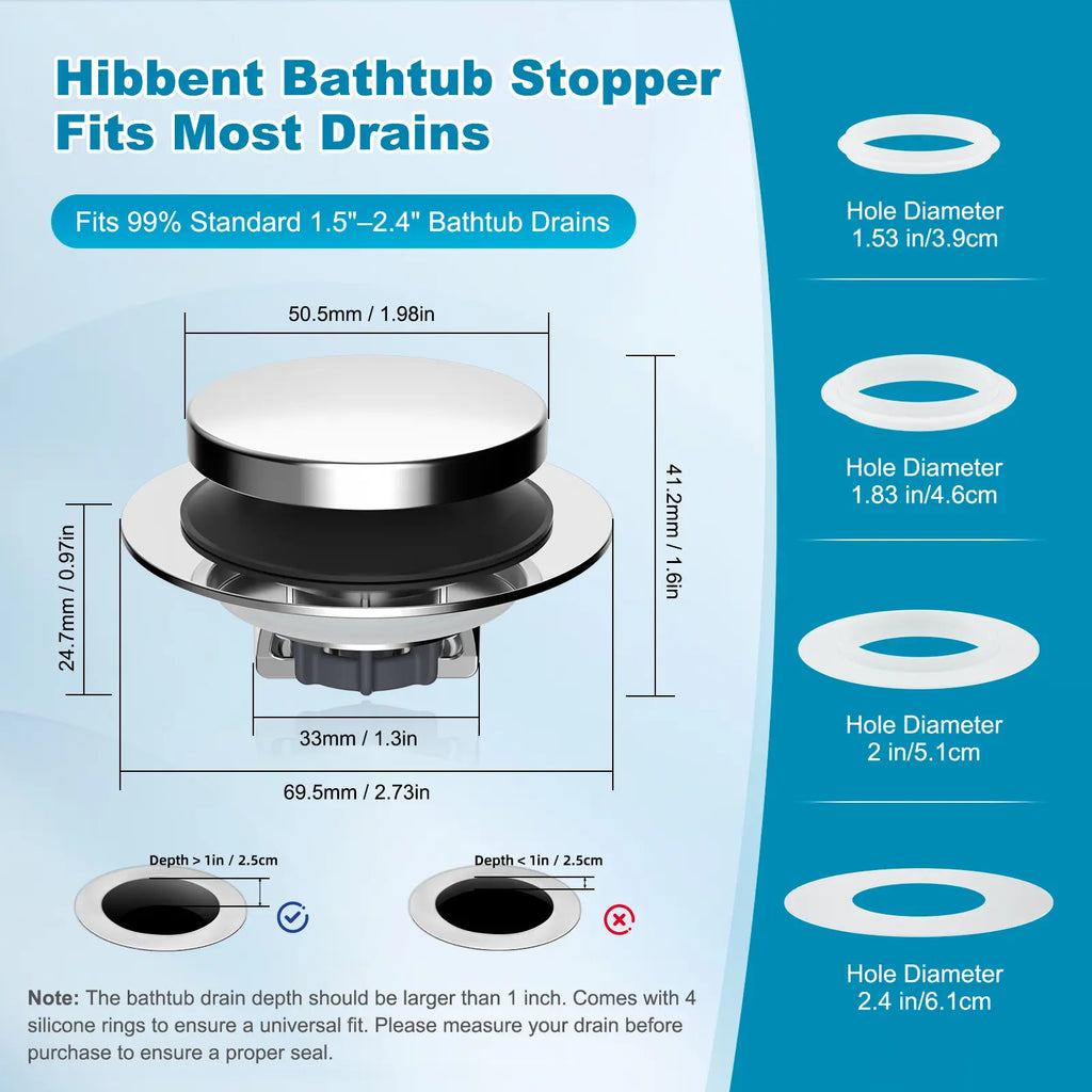 🛁✨ Hibbent Anti-Clog Bathtub Drain Stopper with Hair Catcher – Universal Bathroom Strainer Plug 🚿