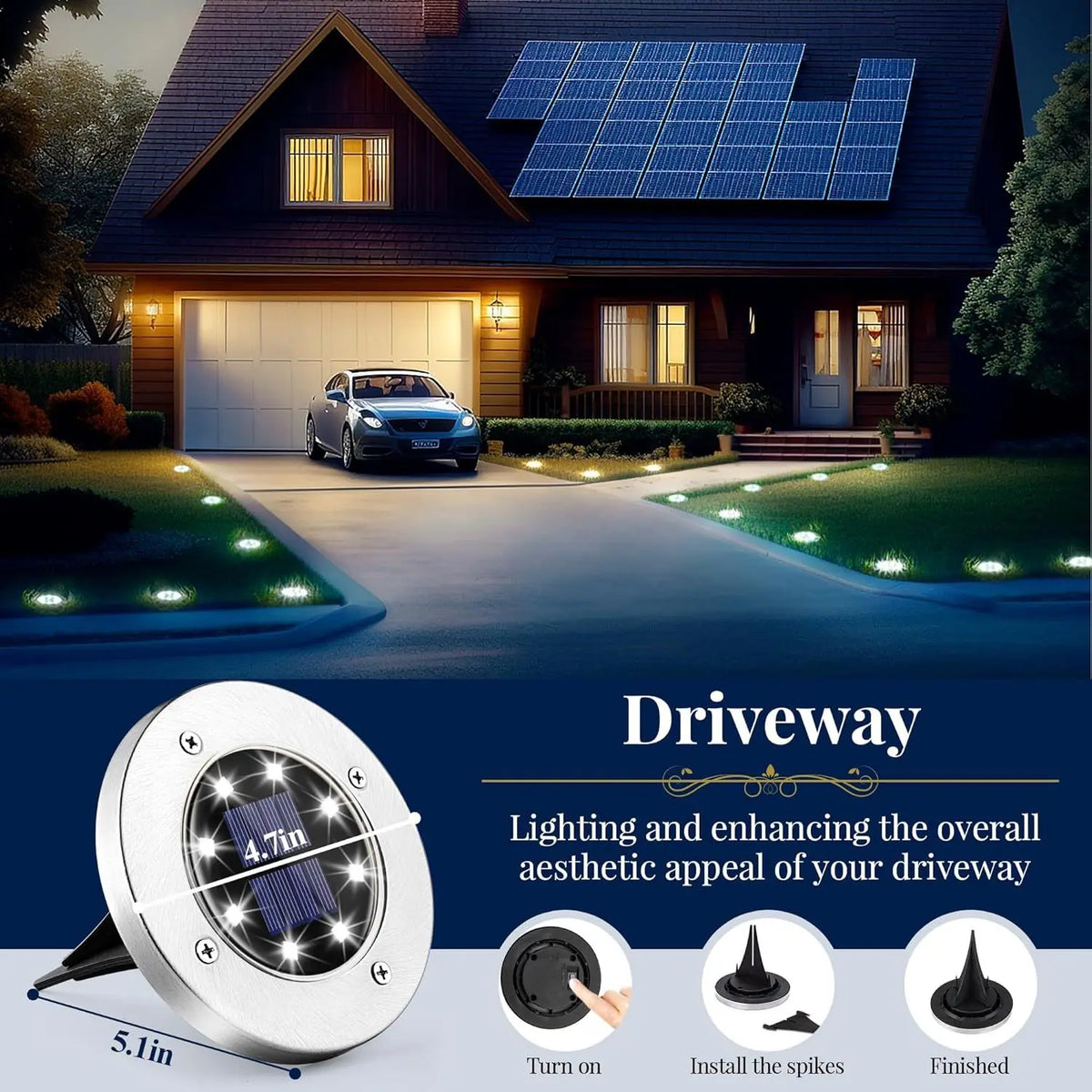 Outdoor waterproof solar ground lights, suitable for landscape lighting in courtyards, along pathways, on lawns, in yards, on terraces, and in similar areas.