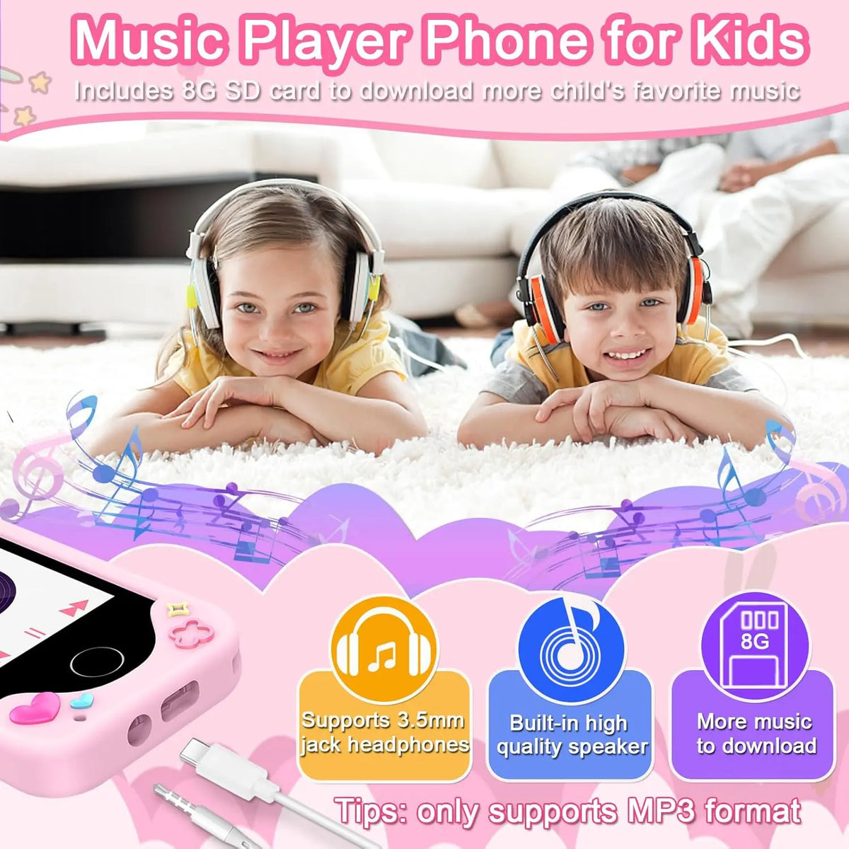 📱📸 Smartphones for children, featuring an HD touchscreen, dual cameras, and built-in MP3 player and games. 🎵🎮