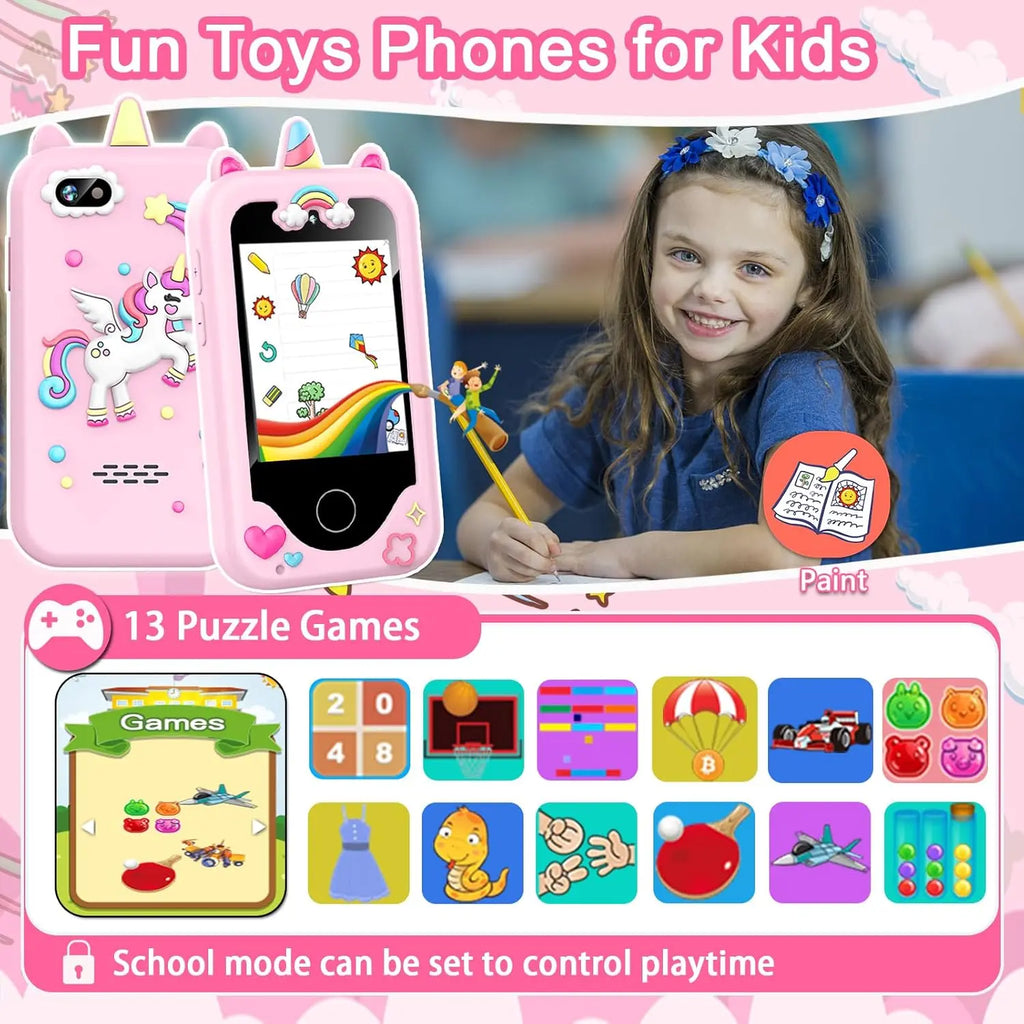 Smartphones for children, featuring an HD touchscreen, dual cameras, and built-in MP3 player and games.
