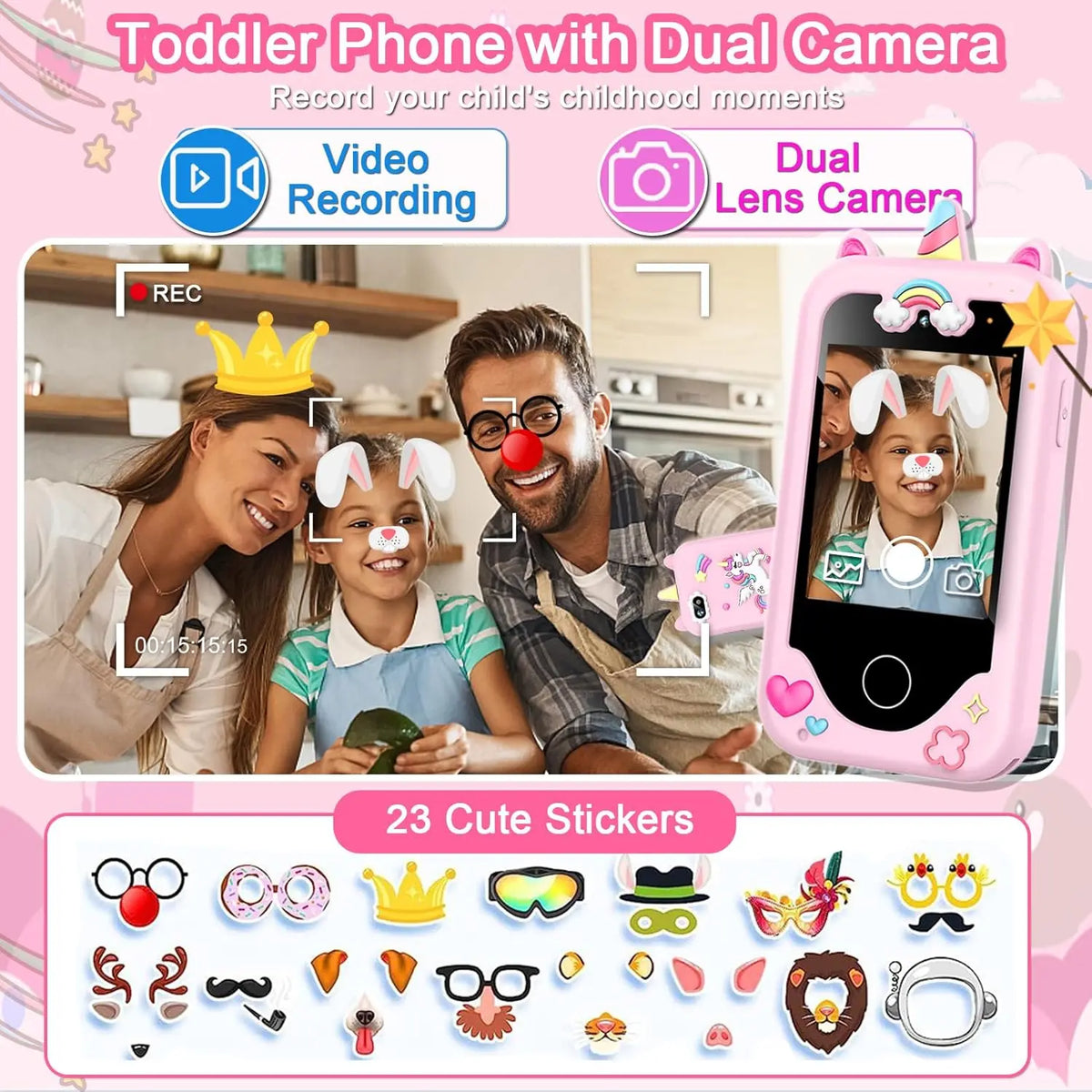 📱📸 Smartphones for children, featuring an HD touchscreen, dual cameras, and built-in MP3 player and games. 🎵🎮