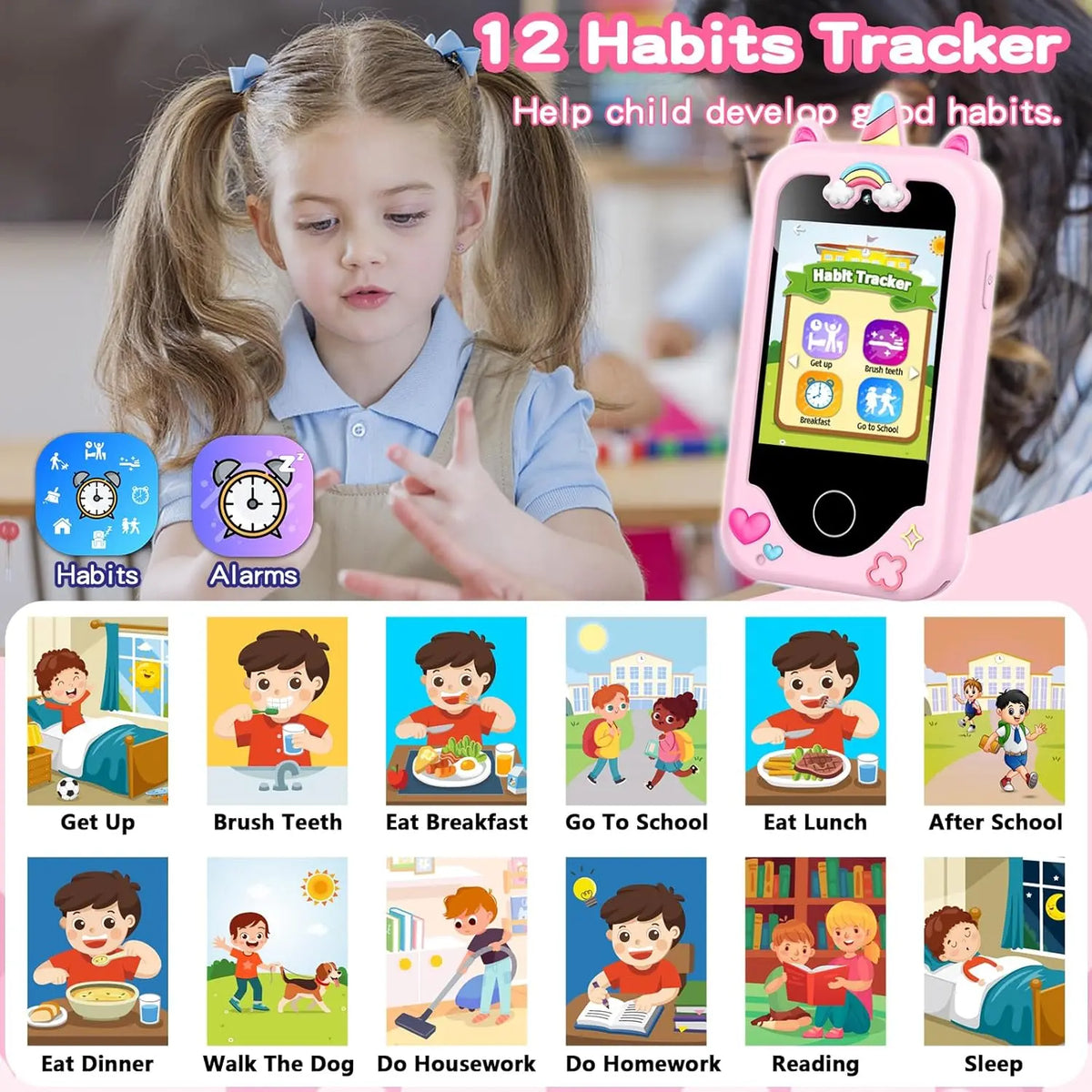 Smartphones for children, featuring an HD touchscreen, dual cameras, and built-in MP3 player and games.