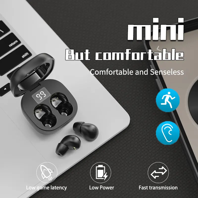 Ultra-small, invisible wireless in-ear headphones—lightweight silicone material (weighing only 0.08 oz), noise cancellation support, 25-hour battery life.
